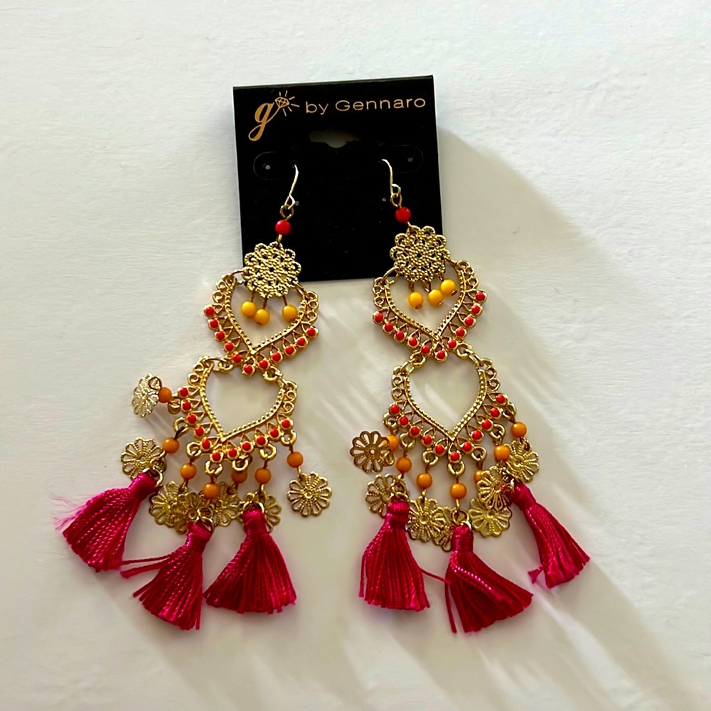 New gold pink tassel bohemian earrings